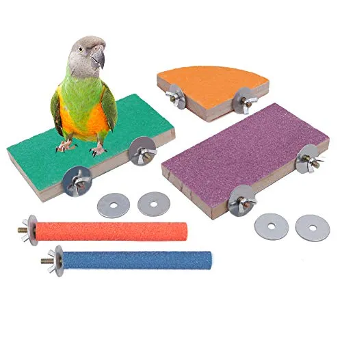 Geluode 5er Pack Bird Barsch, Naturholz Birdcage Scrub Stand Plattform für Vogel Papagei Wellensittiche Sittich Nymphensittiche Conure Lovebird Cage Paw Schleifspielzeug