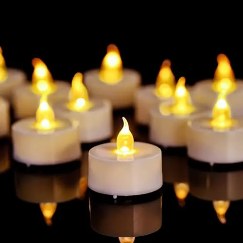 LED Tee Lichter flammenlose Kerzen mit Timer,3.6 x 3.4 cm elektrische flackernde batteriebetriebene Kerzen, 6 Stunden an und 18 Stunden aus, warmem Gelb für Halloween