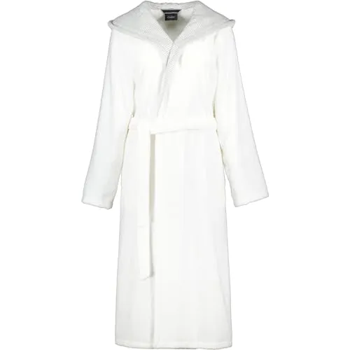 Cawö Home Damen Bademantel Kapuze Classic 4345 weiß-silber - 607 M - Bademantel für Damen aus weichem Walkfrottier, pflegeleicht und trocknergeeignet, aus 100% hochwertiger Baumwolle, Made in Germany.