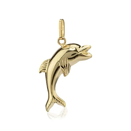 NKlaus Beidseitig Delfin Kettenanhänger aus 333 Gelbgold - Anhänger für Damen, hochwertiger 8 Karat Goldschmuck mit hochglanzpoliertem Delfin-Motiv, ein elegantes Accessoire für jeden Anlass.