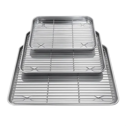 Backblech mit Kühlgitter für Gebäck, Stahl, 3-teilig