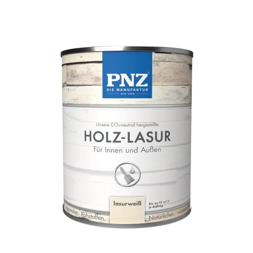 PNZ Holzlasur für Innen und Außen | lösemitttelfreie Farblasur | Nachhaltig hergestellt mit regionalen Rohstoffen | für alle Hölzer, auch Bienenhäuser, Gebinde:10L, Farbe:lasurweiß