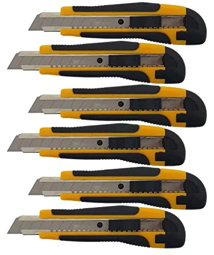 Profi-Cuttermesser 18mm schwarz/gelb - Cuttermesser mit ergonomischem Softgriff und Auto-Lock für sicheres Arbeiten. Ideal für Profis, inklusive 2 Ersatzklingen und stufenlos einstellbarer Schnitttiefe.