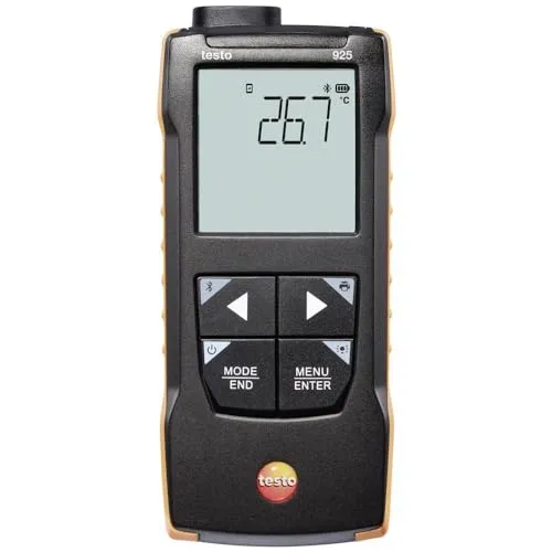 Testo 925 Temperatur-Messgerät für präzise Temperaturmessungen - Temperaturmessgerät mit großem Messbereich von -50 bis +1000 °C, robust, mit App-Unterstützung für einfache Handhabung und Dokumentation.