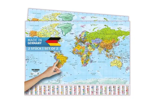 Goods+Gadgets Poster GOODS+GADGETS Weltkarte Poster – Politische Weltkarte mit Flaggen, Politisch (mit Fahnen & Flaggen, 2 St), 140x100cm