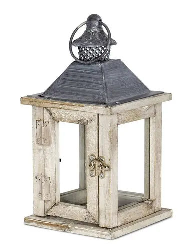 Levandeo® Kerzenlaterne aus Holz 27x13x13cm - Stilvolle Kerzenlaterne im Shabby Chic mit fein eingearbeiteten Herzen und praktischem Metallverschluss. Ideal für eine gemütliche Atmosphäre in jedem Raum.