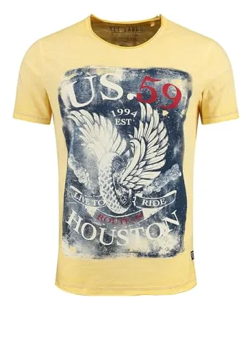 KEY LARGO Herren T-Shirt MT Houston Round - Bequemes T-Shirt aus hochwertiger Baumwollmischung, perfekt für den Alltag. Auffälliges Adler-Motiv mit lebendigen Farben. Regular Fit für optimalen Tragekomfort und eine lässige Silhouette.