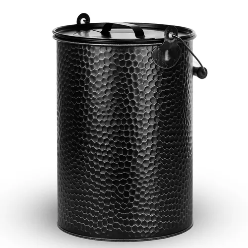 Metall Eimer verzinkt gehämmert 13 Liter schwarz - Klassischer Ascheeimer mit abnehmbarem Deckel, ideal für Innenräume. Praktisch und stilvoll, bietet Platz für 13 Liter.