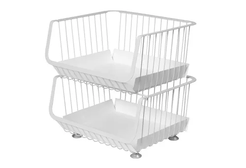 bremermann Aufbewahrungskörbe 2-stufig mit Einlegeböden - Standregale für vielseitige Aufbewahrung – Praktische Körbe im 2er Set mit Einlegeböden, ideal für Küche, Bad oder Werkstatt. Modernes Design und einfache Reinigung!