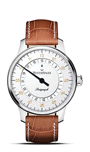 MeisterSinger Weißes Perigraph-Zifferblatt/braunes Lederarmband AM1001G