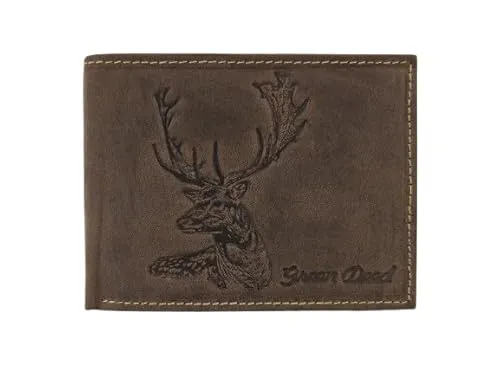 GREEN DEED Geldbörse Herren - Braun mit Damhirsch Motiv - Herren-Geldbörse aus natürlichem Nubukleder mit RFID-Schutz, praktischen Kreditkartenfächern und sicherem Münzfach – perfekt für Jäger und als Geschenkidee.