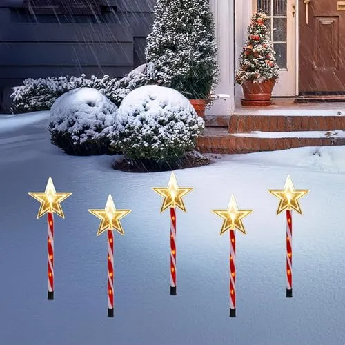 Spetebo LED Gartenstecker 5er Set Stern rot/weiß mit Timer - je 50 cm - Garten Deko Weihnachts Beleuchtung warm weiß - Weihnachten Winter Advent Dekoration für Außen