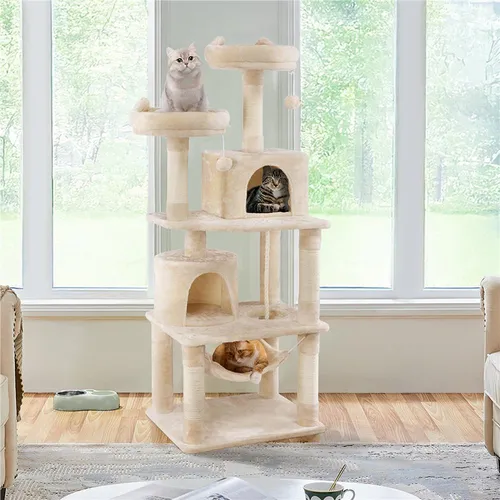 Yaheetech 158 cm stabiler Kratzbaum für Katzen mit 5 Sisalstämmen