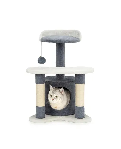 lionto Kratzbaum 65 cm grau/weiß - ideal für Katzen - Kratzbaum in grau/weiß mit 3 Ebenen und 1 Höhle, perfekt für Katzen zum Kratzen und Spielen. Stabil und platzsparend für jedes Zuhause.