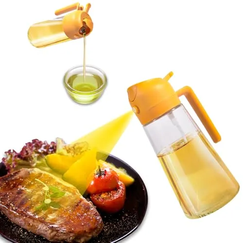XIKAYA 2 in 1 Ölsprüher für speiseöl, 600ml Öl sprühflasche lebensmittelecht, Ol sprühflasche für Kochen, Ölspray für Fritteuse, Oil sprayer für Olivenöl, Backen, Salat, Grillen (Orange)