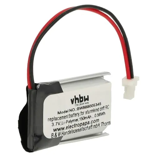 vhbw Akku Ersatz für Sturmkind DR!FT 05011 für Modellbau (150mAh, 3,7V, Li-Polymer, Schwarz Silber, 15 x 19 x 8 mm, SH1.0-2P Male)