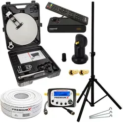 PremiumX Camping Satelliten Anlage mit HD TV Receiver - Satelliten-Anlage im robusten Koffer für Camping, inklusive HD Receiver und SAT-Finder. Ideal für Outdoor-Fans, die auch unterwegs ihre Lieblingssendungen genießen möchten.