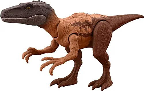 Jurassic World Strike Attack Dinosaurier Figur Herrerasurus mit beweglichen Gelenken und Einzelstreik-Funktion, Spielzeuggeschenk mit physischem und digitalem Spiel