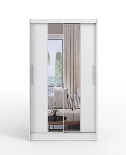 Easy4You L2 Weiß Schiebetüren Kleiderschrank 120 cm mit Spiegel