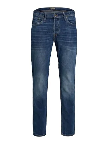 JACK JONES Herren Jeans Tim Straight Legs Slim Fit - Dunkelblau, elastische Fünf-Pocket-Jeans mit schlankem Bein für optimalen Tragekomfort