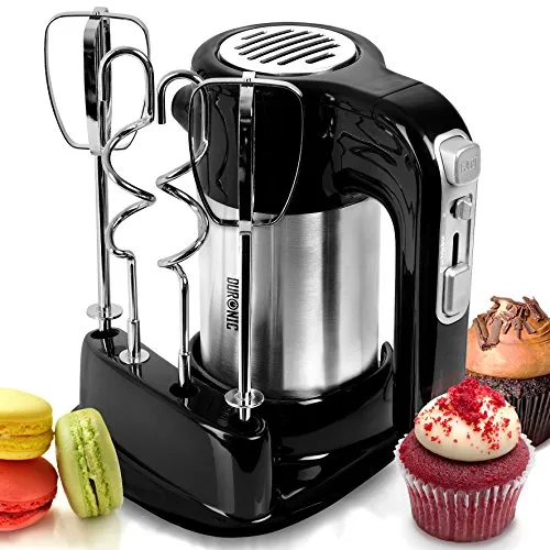 Duronic HM3 elektrischer Handmixer 300W - Leistungsstarker Handmixer mit 5 Geschwindigkeitsstufen und Turbofunktion, ideal für Teige und Saucen. Inklusive Aufbewahrungsbasis für Ordnung in der Küche.