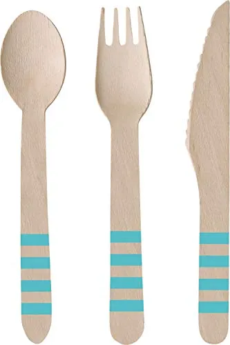 Amscan 9903311 - Besteck Pineapple Vibes, 24-teilig, 8 Messer, 8 Löffel, 8 Gabeln, Geschirr, Türkis