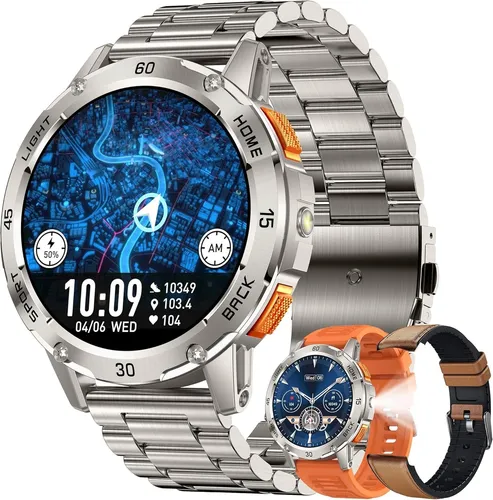 SGDDFIT Herren Smartwatch 1.53 Zoll AMOLED Bluetooth Telefon Fitness Uhr