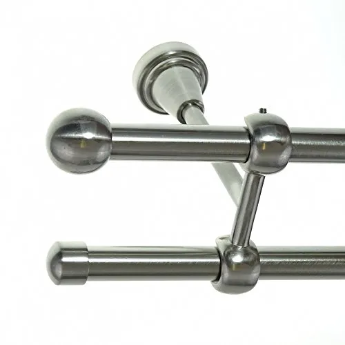 BASIT Gardinenstange I Edelstahl Look Metall Ø 16mm I Vorhangstange I Gardinenstangenset I Deckenbefestigung I 2 läufig mit Deckenmontage I Kugel Ball I Länge 200 cm I Design D24 E22 E17