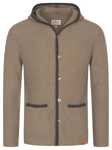 Steigenhöfer Strickjacke Herren mit Kapuze - Trachtenjacke Max für Oktoberfest - Traditionelle Trachtenjacke mit Hornoptik-Knöpfen und praktischer Kapuze, ideal für stilvolle Oktoberfest-Outfits und kühle Tage.