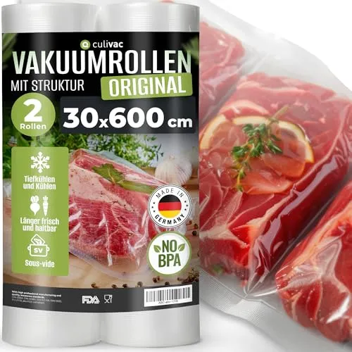 culivac 2 Folienrollen 30x600cm Vakuumrollen Original für Vakuumierer Vakuumiergerät Folienschweißgerät BPA-frei Vakuumierfolie Rolle Vakuumierbeutel Vakuumierrollen Folienbeutel Vakuumbeutel Rolls