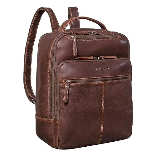 STILORD 'Nikita' Laptoprucksack 13,3 Zoll - Vintage Lederrucksack für Damen und Herren - Hochwertiger Laptop-Rucksack aus echtem Leder mit viel Stauraum und Trolley-Aufstecksystem. Ideal für Business und Reisen, stylisch und funktional!