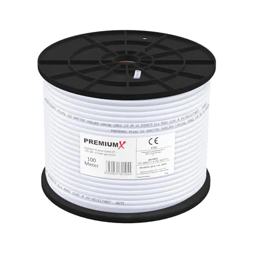 Premium X 100m PROFI Koaxialkabel KUPFER 135dB - HiFi-Kabel mit hervorragender Leitfähigkeit dank Vollkupfer-Innenleiter für optimale Signalübertragung. Ideal für Sat-Anlagen und Kabelfernsehen – robust und langlebig.