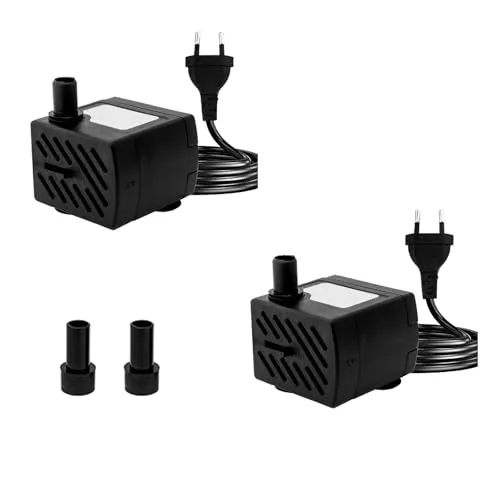 stück 180L/H 3W Mini-Tauchpumpe, Ultra Leise Aquarium Pumpe mit 1.3m Netzkabel，mit 2 Düsen für Brunnenaquarium， Aquarium, Teichgarten EU-Stecker 2
