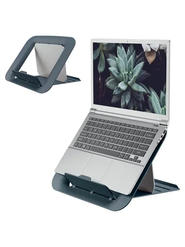 LEITZ Laptop-Ständer Ergo Cosy grau - Ergonomischer Laptop-Ständer zur Höhenverstellung in 4 Stufen, fördert eine gesunde Körperhaltung und erhöht den Komfort am Arbeitsplatz. Ideal für Laptops von 13 bis 17 Zoll.
