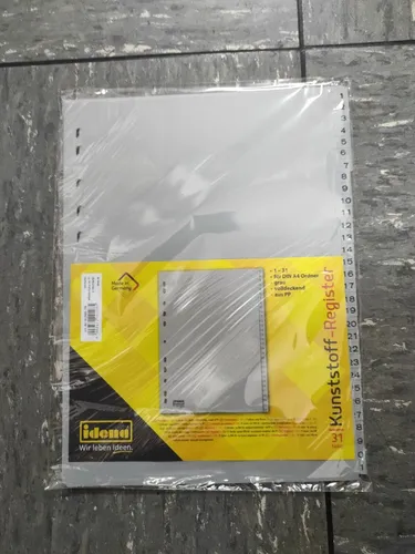 idena 1-31 Register aus PP-Folie DIN A4 Nr. 30.2009 grau 31-teilig volldeckend