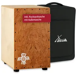 XDrum Cajon Peruana Hard Wood - Klangstarker Begleiter - Percussion Instrument mit knackigem Klang und ausbalanciertem Bass/Snare-Verhältnis, inklusive gepolsterter Rucksack-Tasche für einfachen Transport.