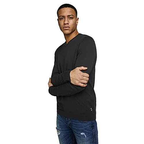 JACK & JONES Einfarbiger Strickpullover für Herren - Bequemer V-Ausschnitt Pullover aus 100% Bio-Baumwolle, ideal für umweltbewusste Modebewusste.