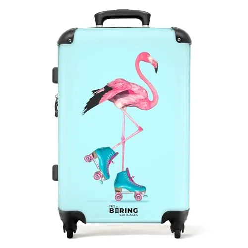 NoBoringSuitcases.com® Flamingo Reisekoffer für Mädchen - Mittelgroßer Hartschalenkoffer (67x43x25cm) mit 72 Litern Volumen, langlebig und mit integriertem Zahlenschloss für sicheren Transport. Ideal für Reisen und ein echter Hingucker!