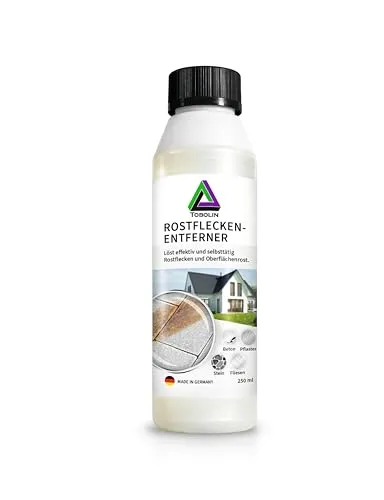 TOBOLIN Rostfleckenentferner 250 ml – Entfernt Rostflecken, Eisenablagerungen und eisenhaltige Rückstände auf Pflastersteinen, Terrasse, Werkstatt und Garage – für Stein, Beton und Fliesen
