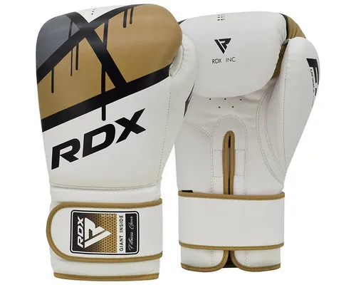 RDX Boxhandschuhe F7 Ego 14OZ – Kunstleder Training - Hochwertige Boxhandschuhe aus Kunstleder in Gold, ideal für intensives Training. Mit praktischem Haken- und Schleifenverschluss für optimalen Halt und Komfort.
