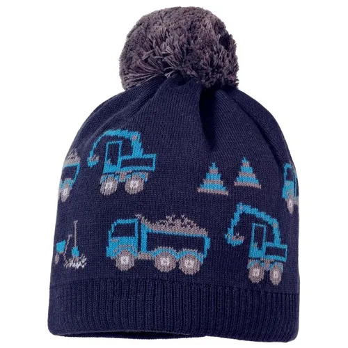maximo Mini Boy's Mütze mit Pompon - Blaue Mütze für Jungen - Hüte, Mützen & Caps für Baby-Jungen; süße Mütze mit Baustellenfahrzeugen und Bommel, ideal für den Alltag und aus 100% Baumwolle gefertigt.