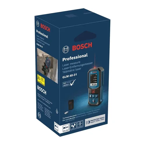 Bosch Professional GLM 40-31 Laser-Entfernungsmesser - Messgeräte, robust und sturzsicher bis 1,5 m, ideal für Baustellen mit IP65-Schutz gegen Wasser und Staub.