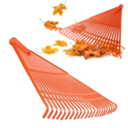KADAX robuster Rechen aus Kunstsoff, Laubharke ohne Stiel, Breite Harke, Laubrechen, Gartenrechen, Laubbesen, Laubfächer, Fächerbesen, Laubfeger (Dreieckig orange 60cm)