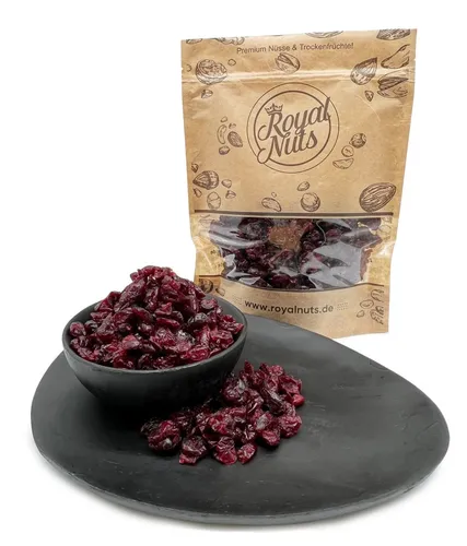 Getrocknete Cranberries 1000g - Royalnuts - Genießen Sie die süßen, saftigen getrockneten Cranberries von Royalnuts. Ideal als Snack oder für die Bereicherung Ihrer Speisen. Perfekt für eine gesunde Ernährung.