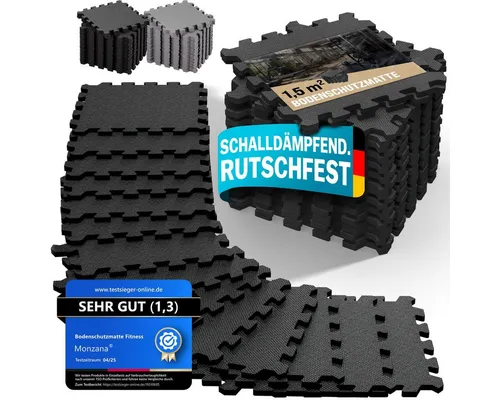 Monzana Bodenschutzmatte Puzzlematte - Schwarz, 18-teilig - Sportmatten aus schadstofffreiem EVA-Schaum, schall- & stoßdämpfend, ideal für Spielzimmer oder Yoga. Anpassbar & erweiterbar, auch für Outdoor-Aktivitäten geeignet.