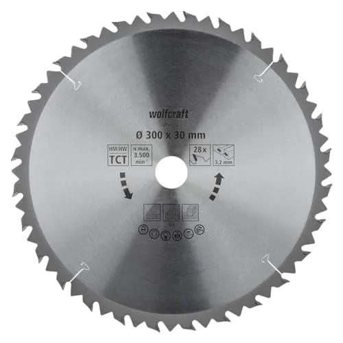 wolfcraft Tischkreissägeblatt HM - 6741000 - Ø 300 mm - Kreissägeblätter für grobe Arbeiten an Holz und Spanplatten, ideal für Längs- und Querschnitte mit herausragender Langlebigkeit dank Hartmetallbestückung.