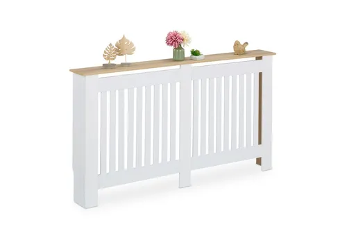 relaxdays Heizungsverkleidung XL, weiß mit Lamellen