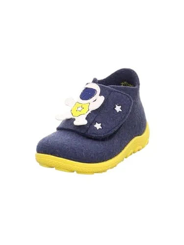 Superfit Jungen HAPPY Hausschuhe, DUNKELBLAU/GELB 8000 - Hausschuhe für Jungen mit oktopusartigem Saugnapfprofil, aus weichem Wollfilz (70% Wolle) für gemütlichen Tragekomfort und tollen Halt.