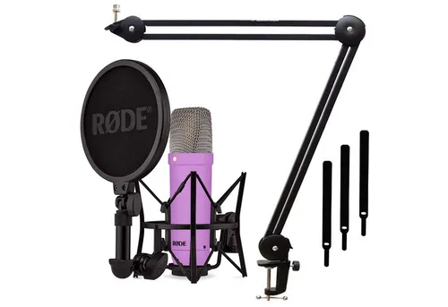 RØDE NT1 Signature Purple Mikrofon - Großmembran-Kondensatormikrofon in Lila mit extrem niedrigem Eigenrauschen für professionelle Gesangs- und Instrumentalaufnahmen. Inkl. Gelenkarm-Stativ und Popschutz für optimale Ergebnisse.