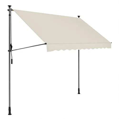 SONGMICS Klemmmarkise, 300 x 130 cm, Balkonmarkise, höhenverstellbar, mit Handkurbel, Sonnenschutz, für Balkon, Terrasse, Garten, beige GSA313M02